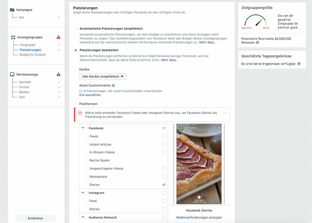 facebook story ad tutorial ad set platzierung